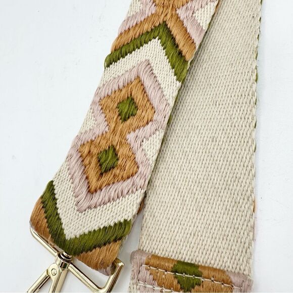 Guitar Strap for Purse Bag Green and Orange Boho Geometric‎ Embroidery - Picture 4 of 7